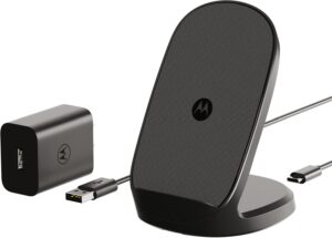 Motorola TurboPower 15W Wireless Stand + 33W Charger + Cable - Charging for Moto G Power 2024/2025, G Stylus 2024/2025/2026, Edge 2024/2025, Razr/Razr Plus/Ultra 2024/2025