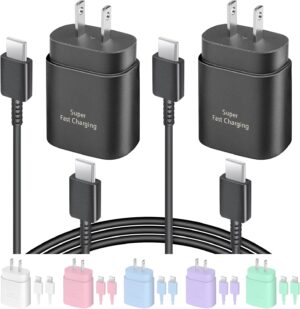 AISNI USB C Charger, 2 Pack 25W Type C Charger Fast Charging with USBC Chargers Cable 6 FT Android Phone Charge for Galaxy S25/ /S24/S23+/S22/S21/S20/Phone 17 16 15 Pro Max 16 15 Plus-Black